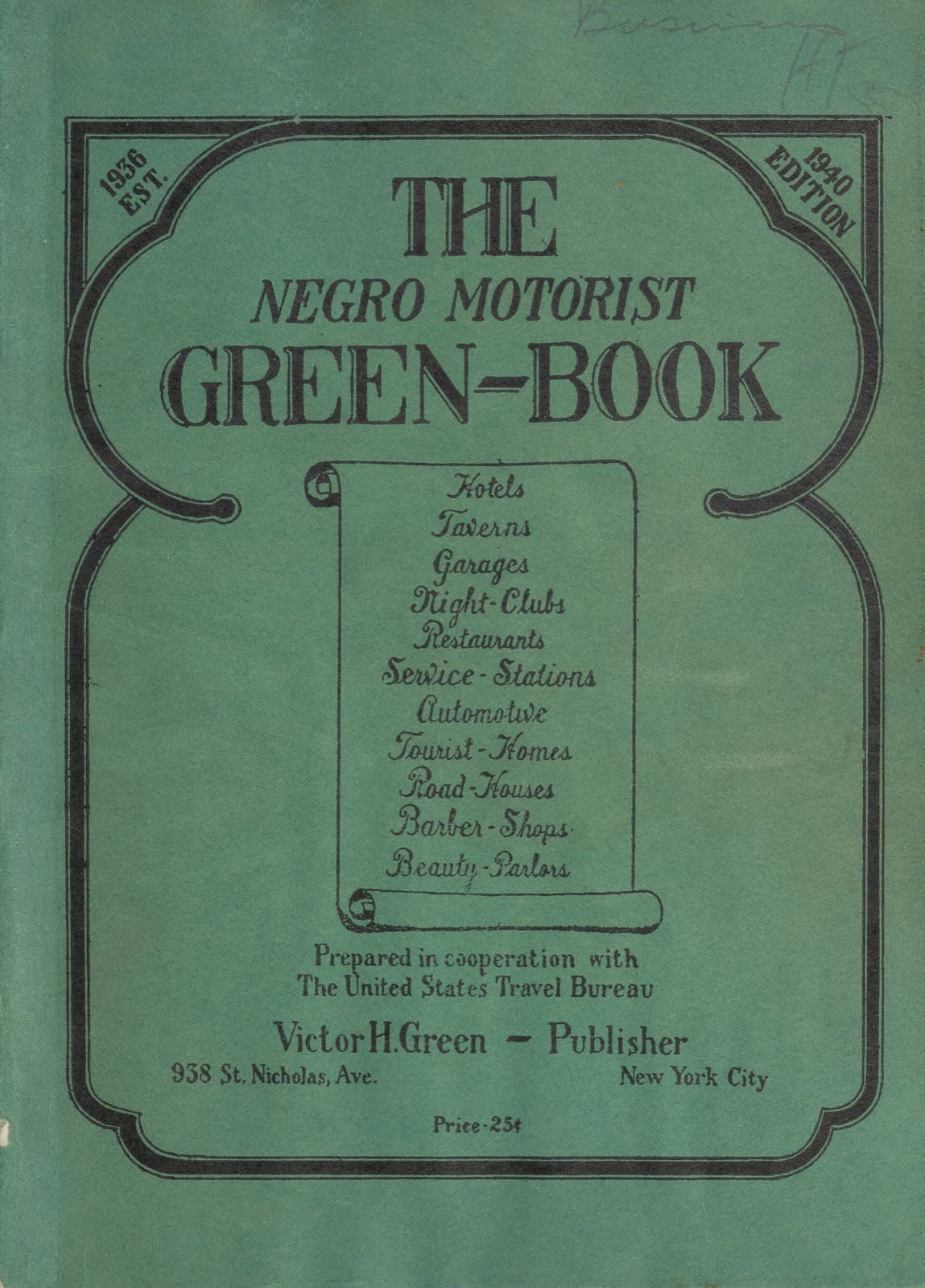 Cover of The Negro Motorist Green Book travel guide.