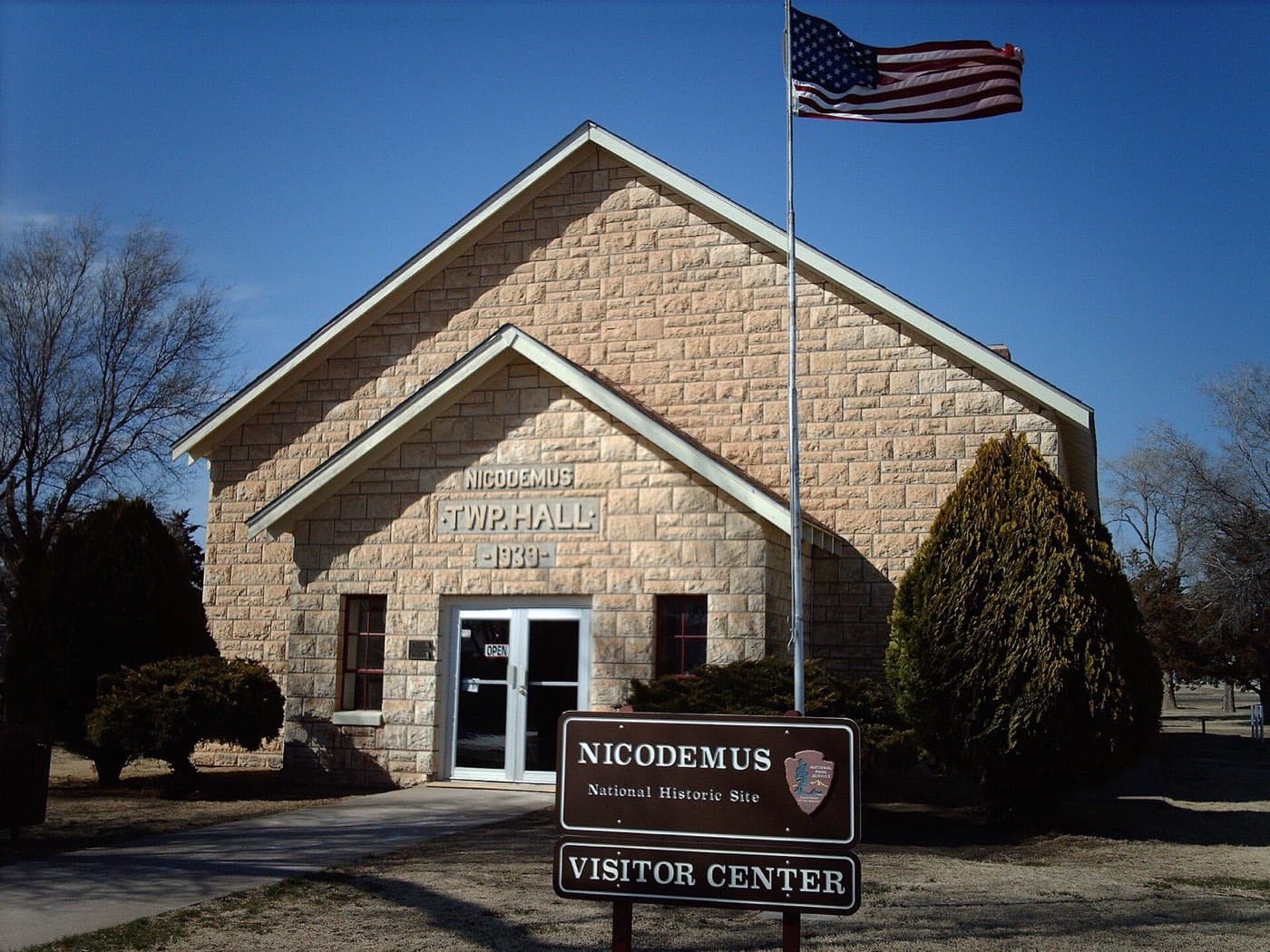Historic township hall in Nicodemus, Kansas.