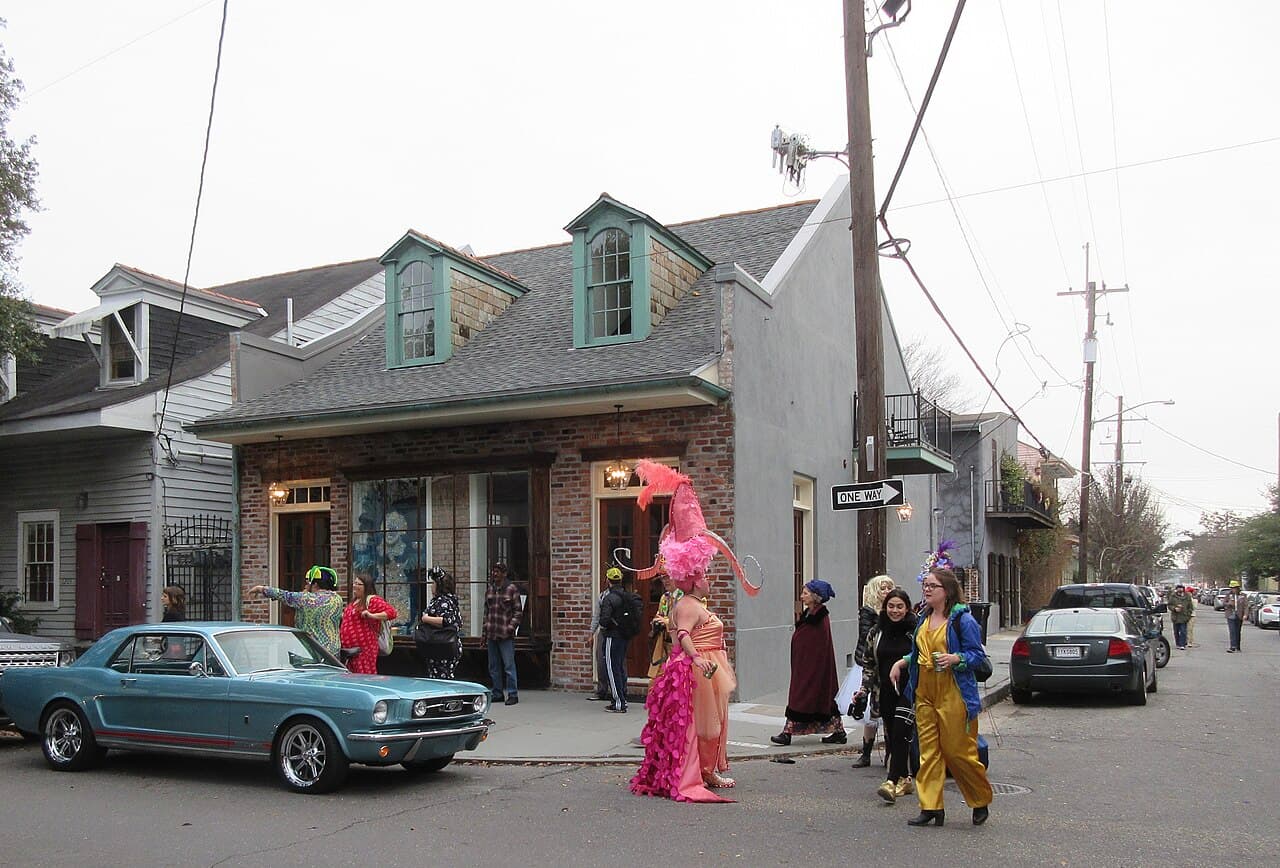 A second line parade in the Tremé neighborhood of New Orleans.