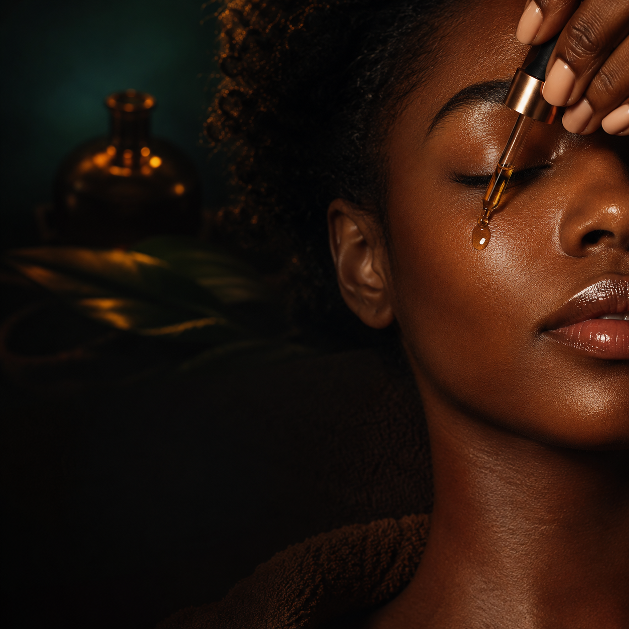 Skincare oil being applied during a facial treatment.